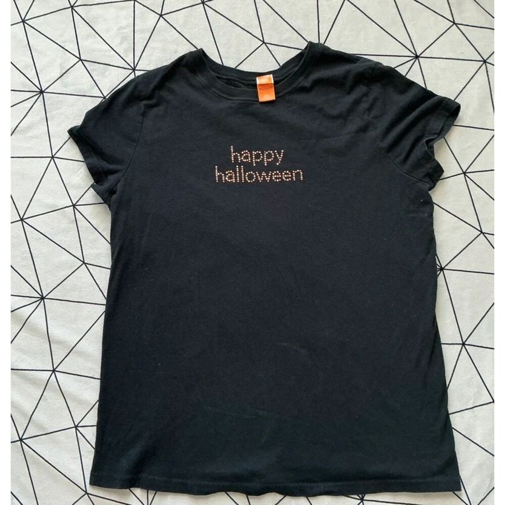 Happy Halloween rhinestone black tee XXL 100% cotton